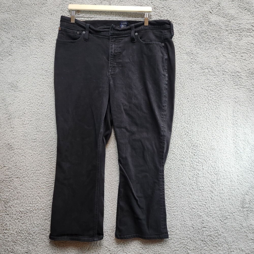 J.Crew Jeans Women's 34 Black Denim Cotton Stretch Mid Rise Flare Pocket Cropped